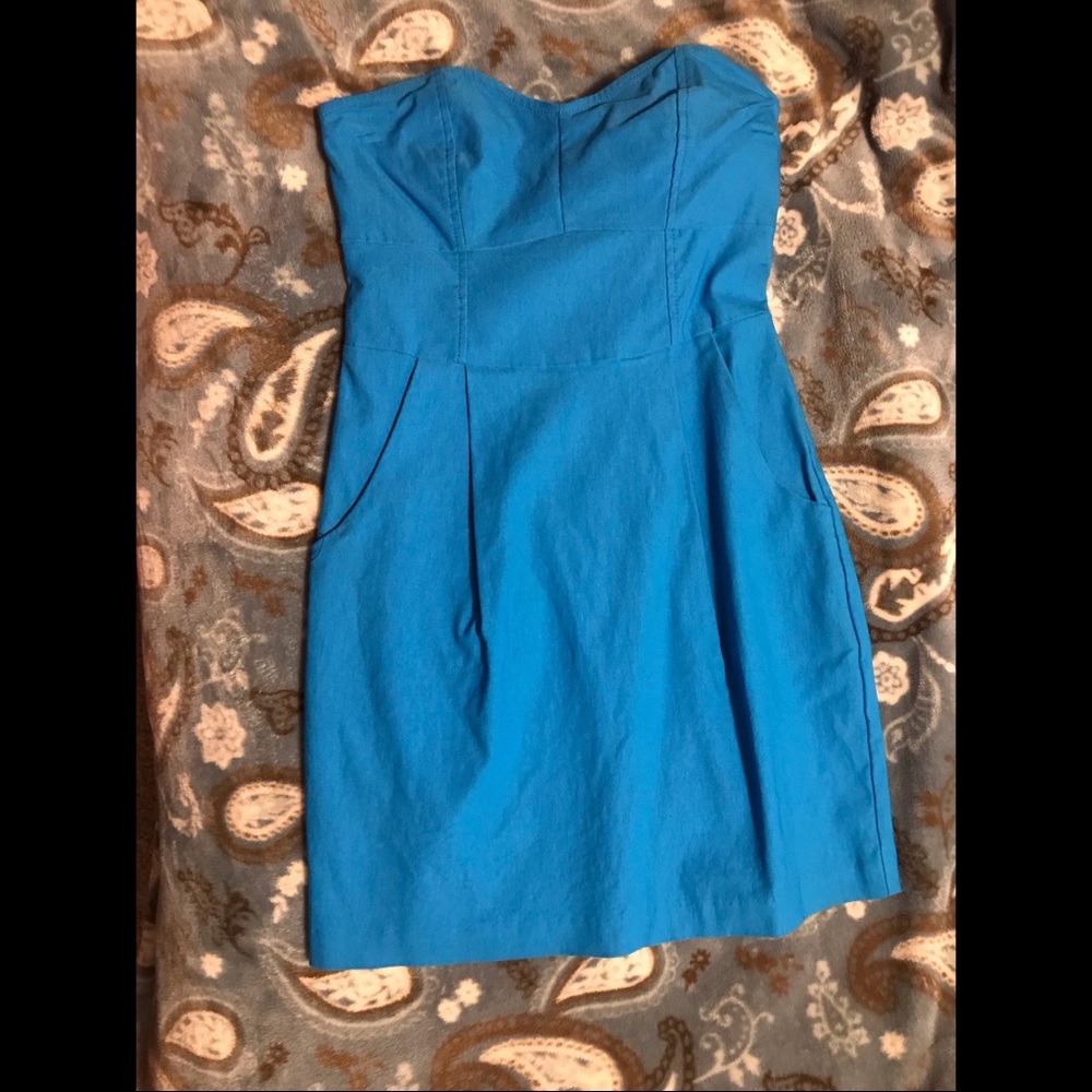 5 7 9 Blue Mini Strapless Dress
